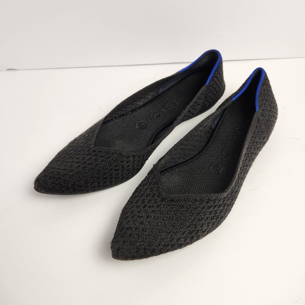 Rothy's Women's Pointy Toe Casual Preppy Flat Shoes Black Size W9